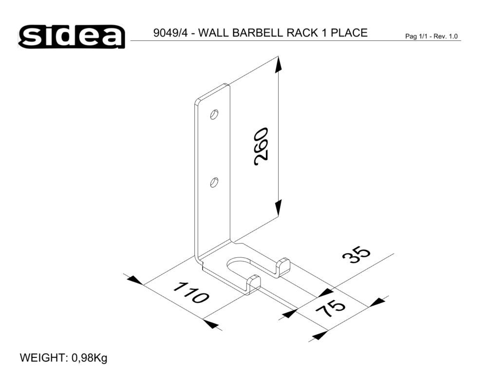 9049_4 - WALL BARBELL RACK 1 PLACE